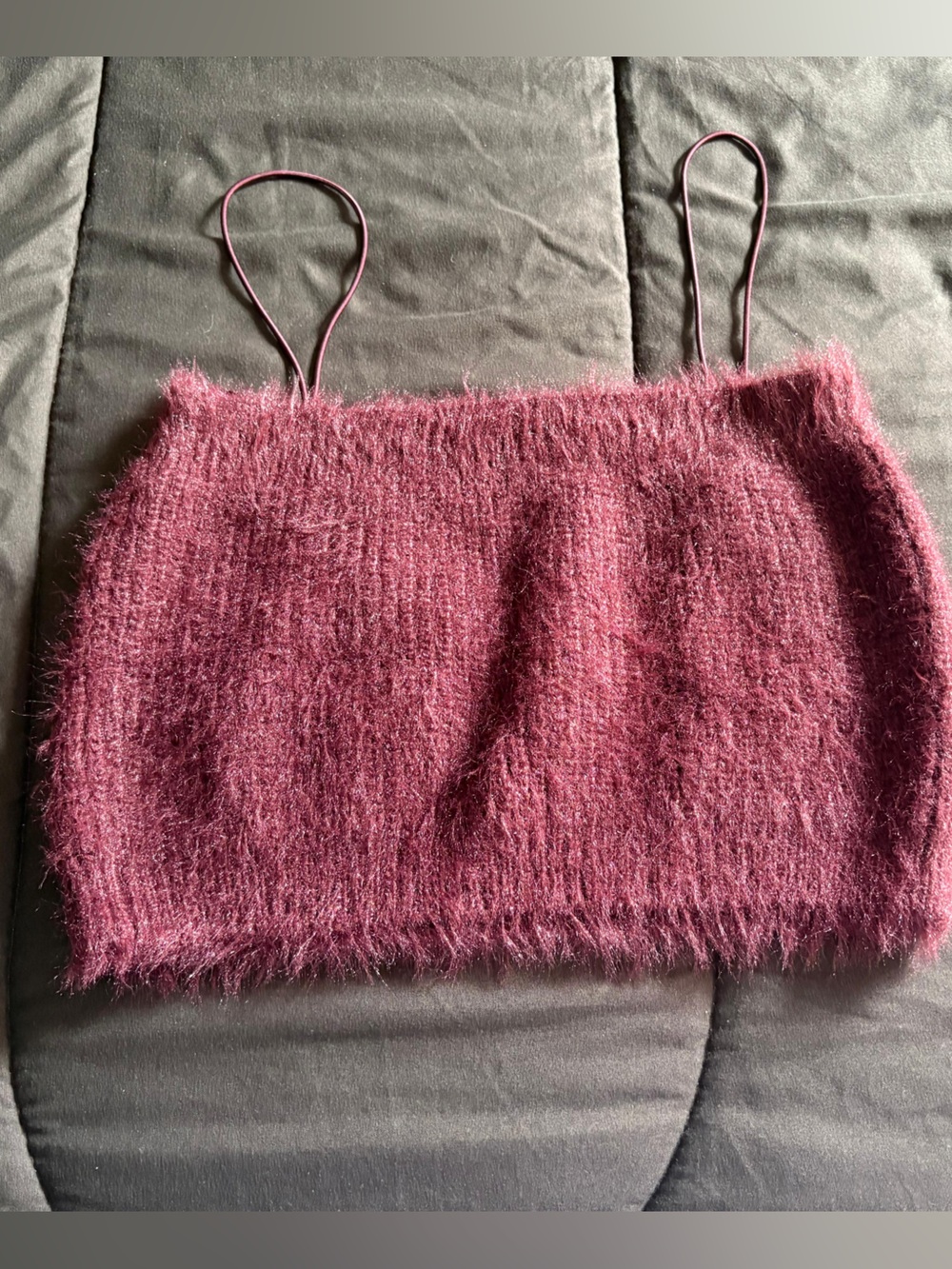 Zara Fuzzy Burgundy Off-the-Shoulder Crop Top